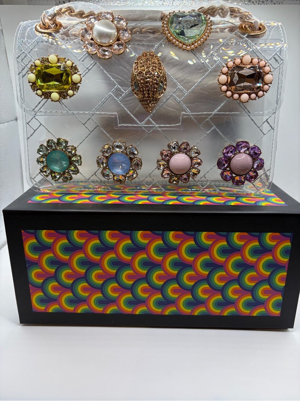 Kurt Geiger Vinyl Mini Kensington wit Gems - Picture 2 of 4